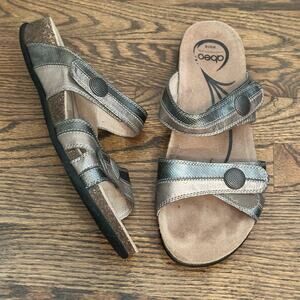 Abeo Barbara Leather Metalic Slide Sandals Size 10 Narrow